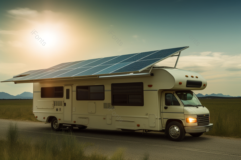 新能源房车顶上展开的太阳能电池板,高清,摄影图,摄影图片,图片大全,摄影图免费下载